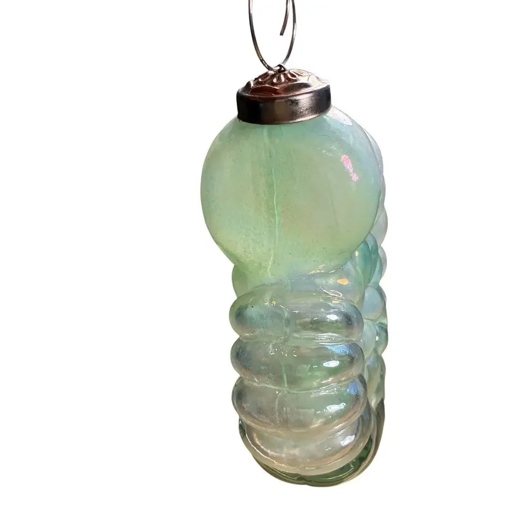 Sea Shell Glass Xmas Ornament Sea Green Iridescent Ribbed nautical kugel style